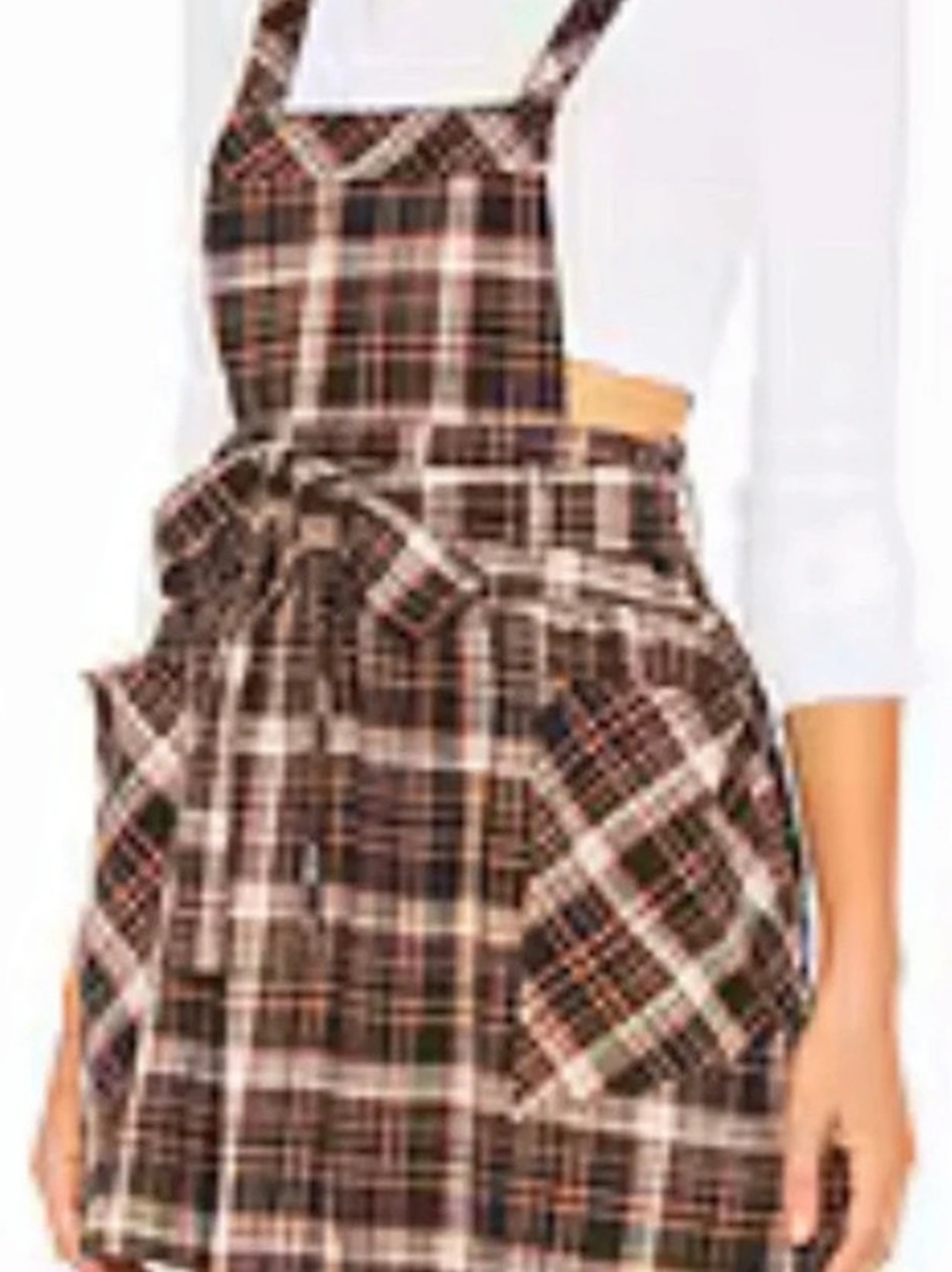 Plaid Mini Pinafore Dress in Brown & White